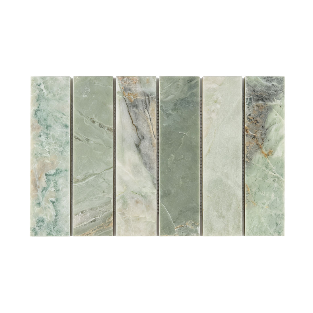 Green linear marble mosaic tile sheet front view