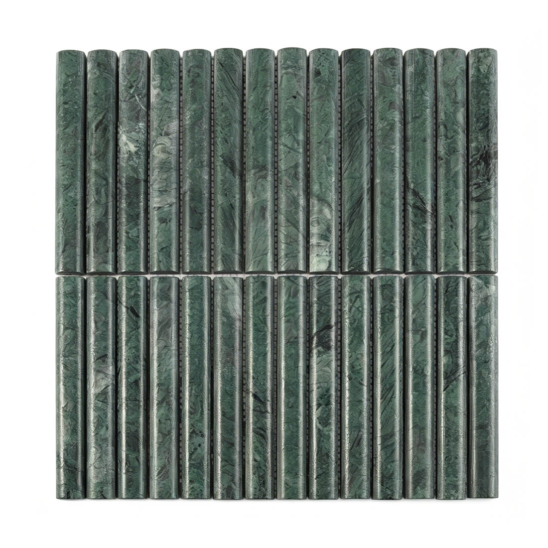 Front view of green marble convex liner mosaic tile with vertical strips