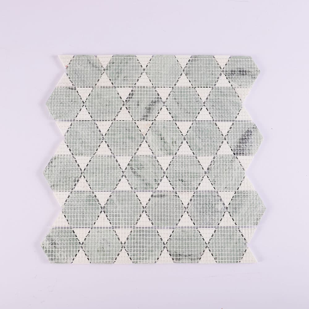 Back mesh view of green marble hexagon mosaic sheet