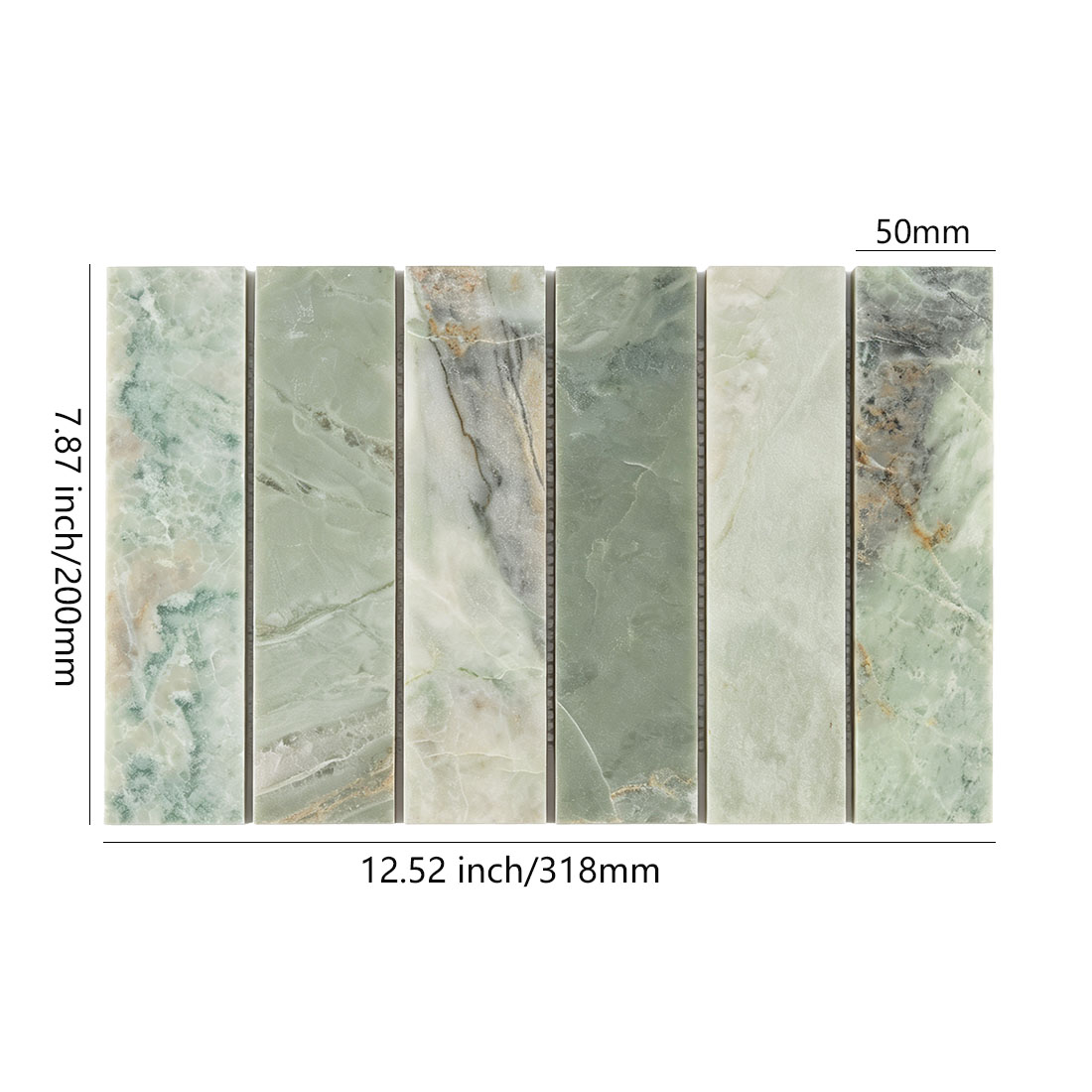 Green marble strip mosaic tile dimensions 318x200mm