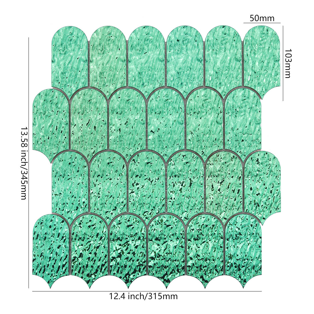 Green scallop metal wall mosaic tile sheet dimensions