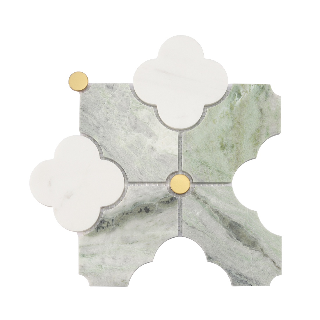 Green white arabesque marble mosaic tile with natural stone veining