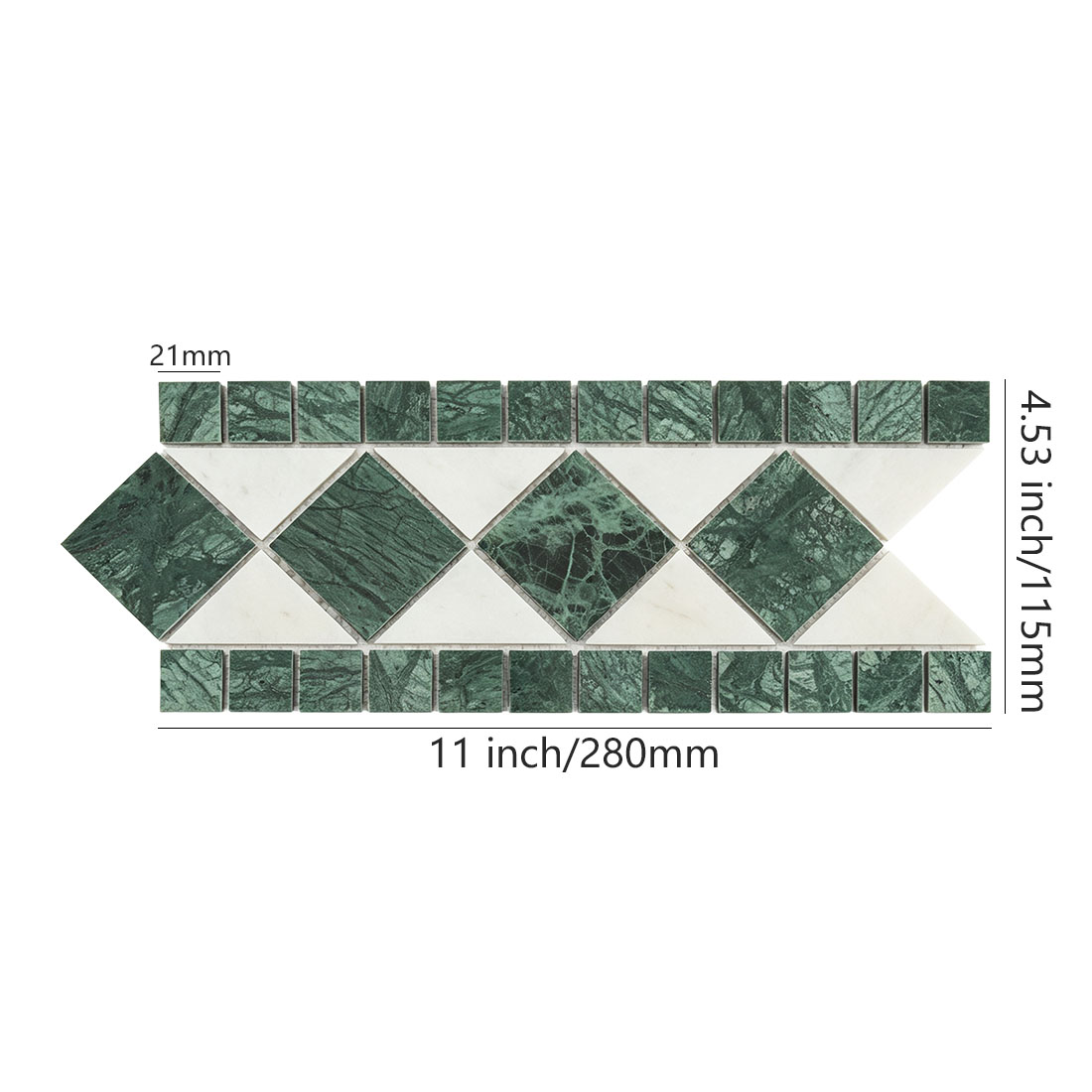 Green white diamond marble mosaic border tile with square trim