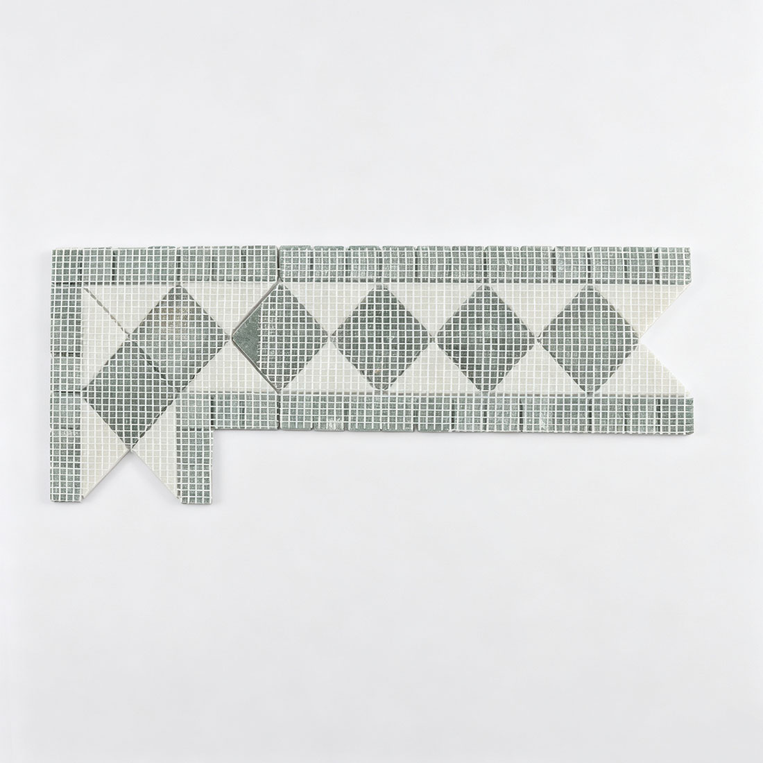 Mesh backing of green white geometric marble mosaic border tile