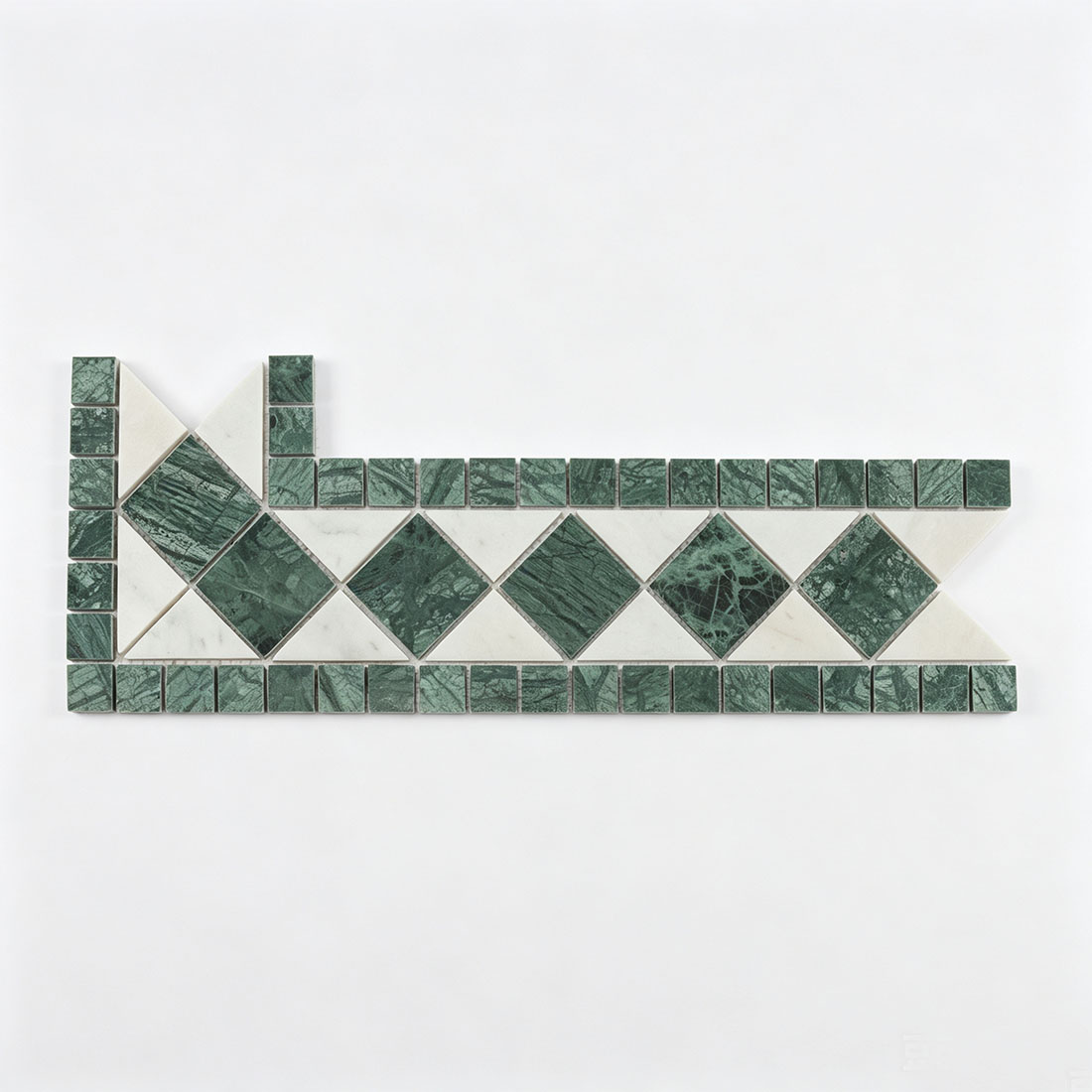Green white diamond marble mosaic border surface detail