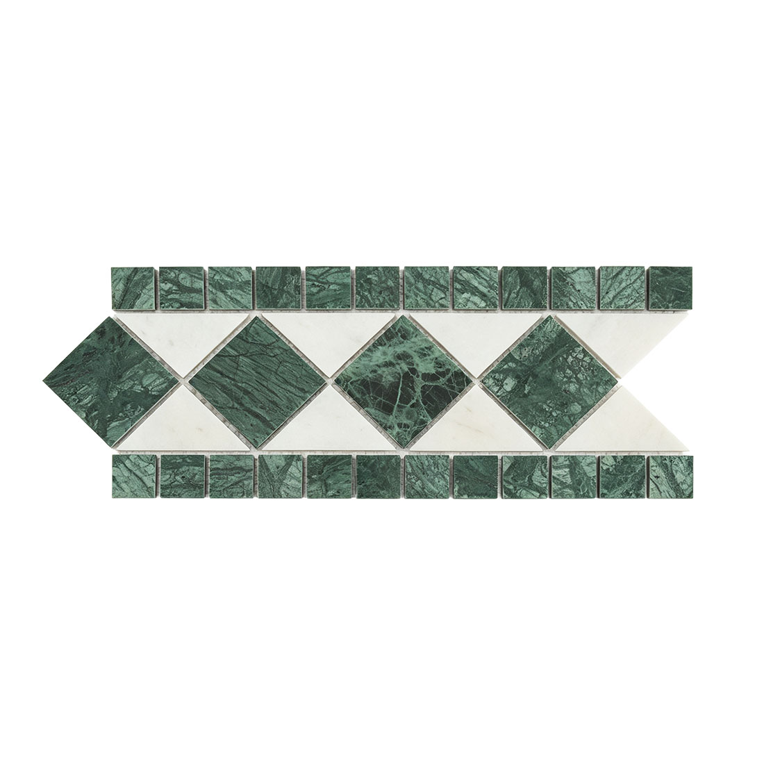 Green white diamond marble mosaic border tile with size measurements