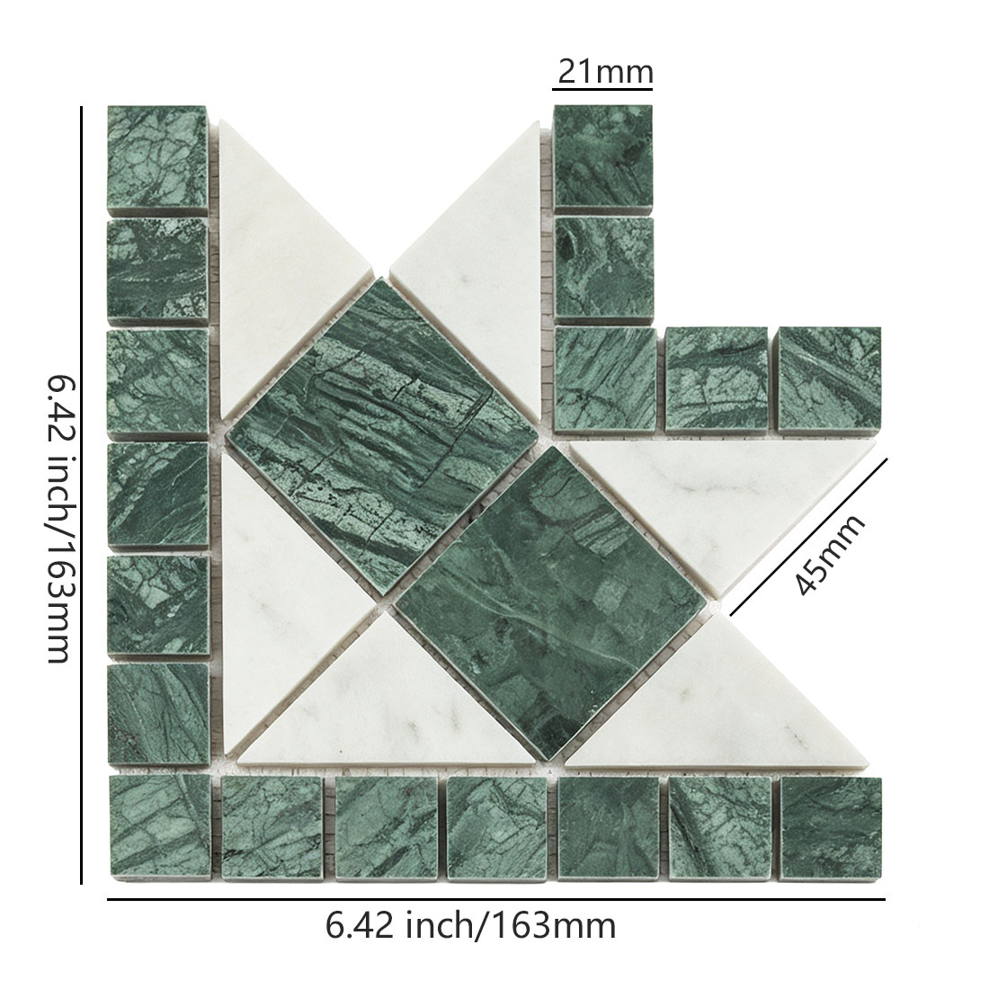 Green white geometric marble mosaic border corner sample