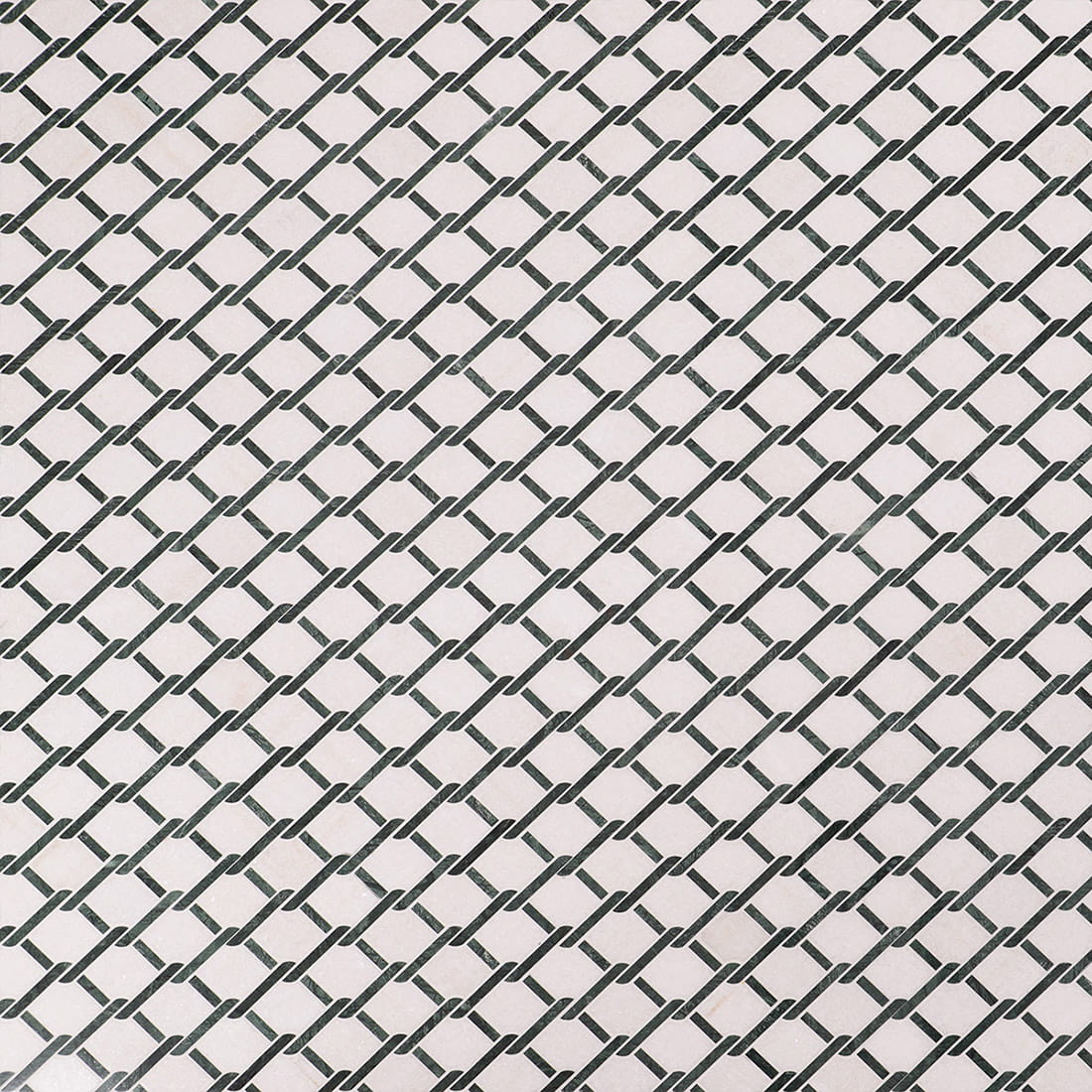 Full repeating pattern of green and white marble mosaic tile layout