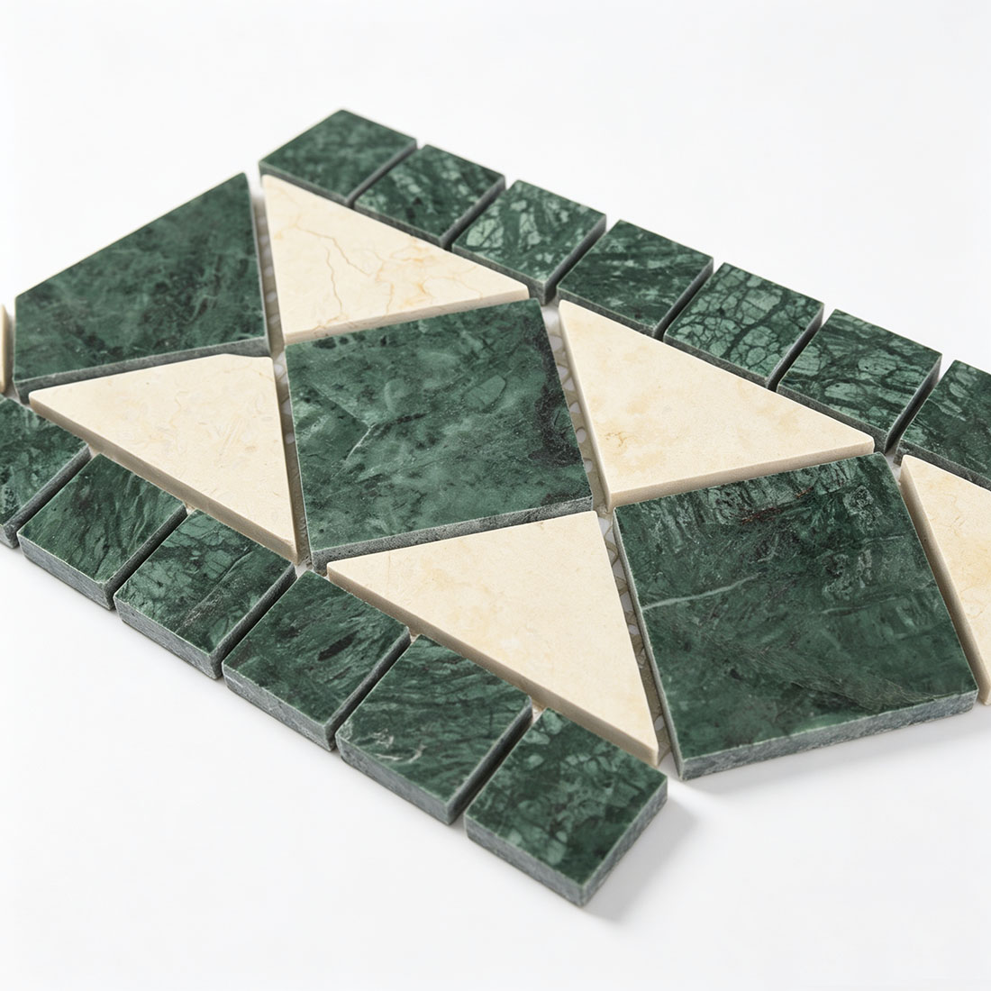 Edge detail of green yellow diamond marble mosaic border tile