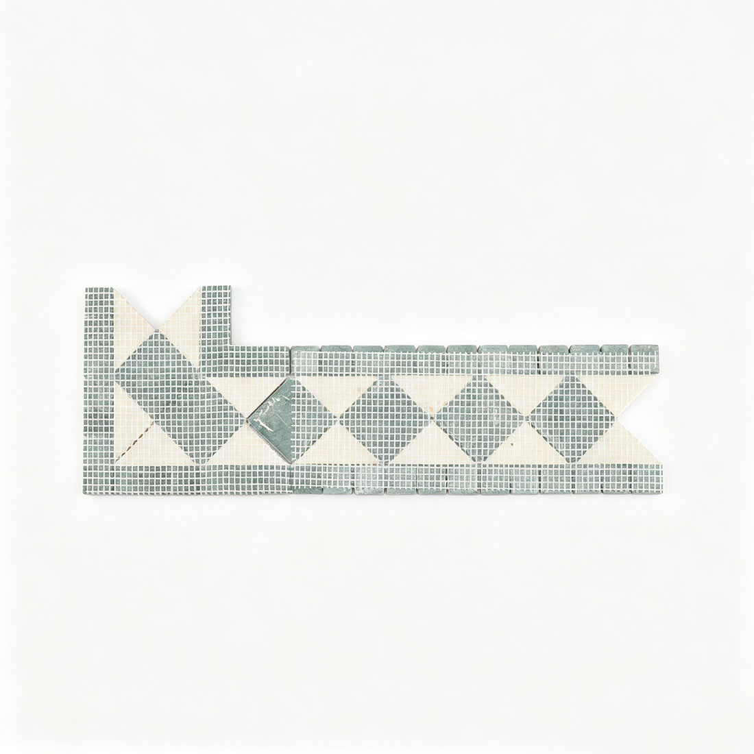 Mesh backing of green yellow geometric marble mosaic border tile