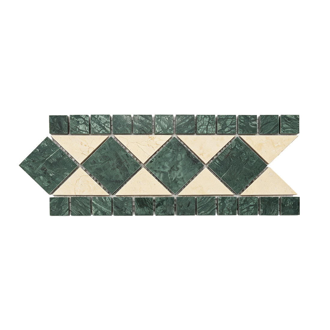 Close-up of green yellow diamond marble mosaic border pattern