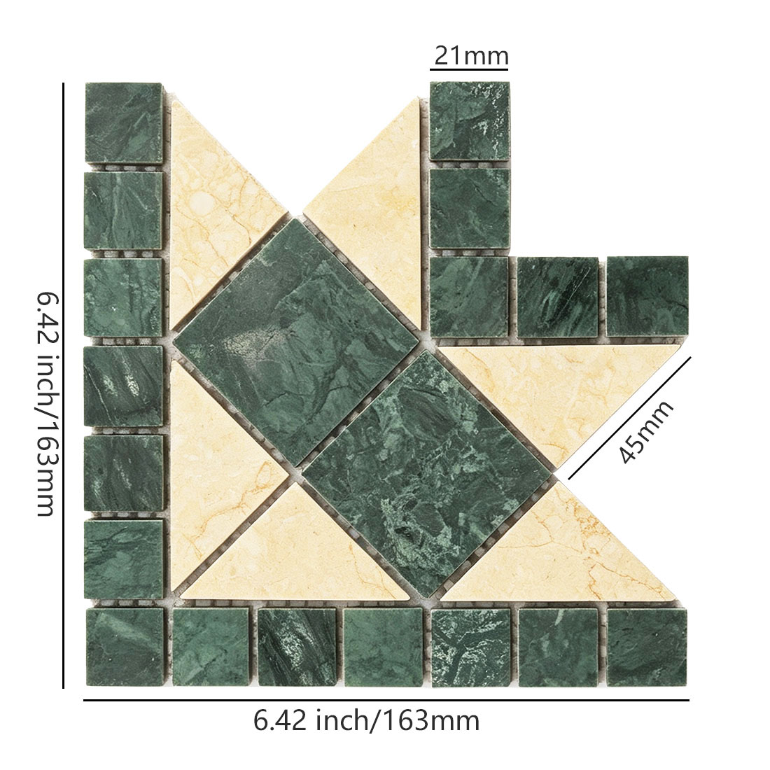 Green yellow geometric marble mosaic border corner sample