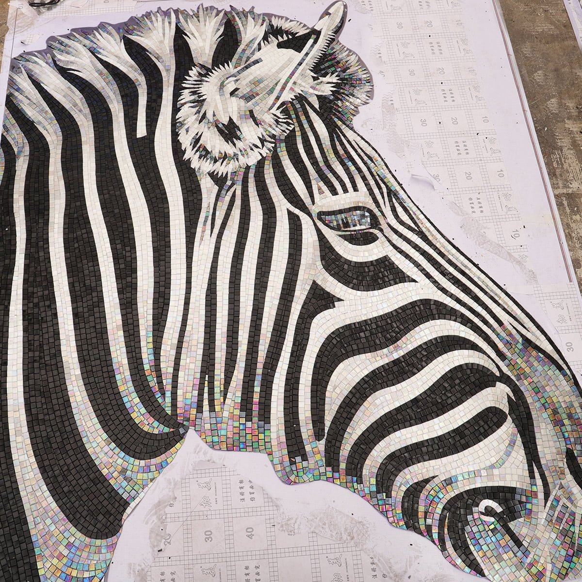 Zebra Mosaic Mural | Handcrafted Glass Tile Wall Art | Modern Animal-Inspired Decor-Woos Tiles