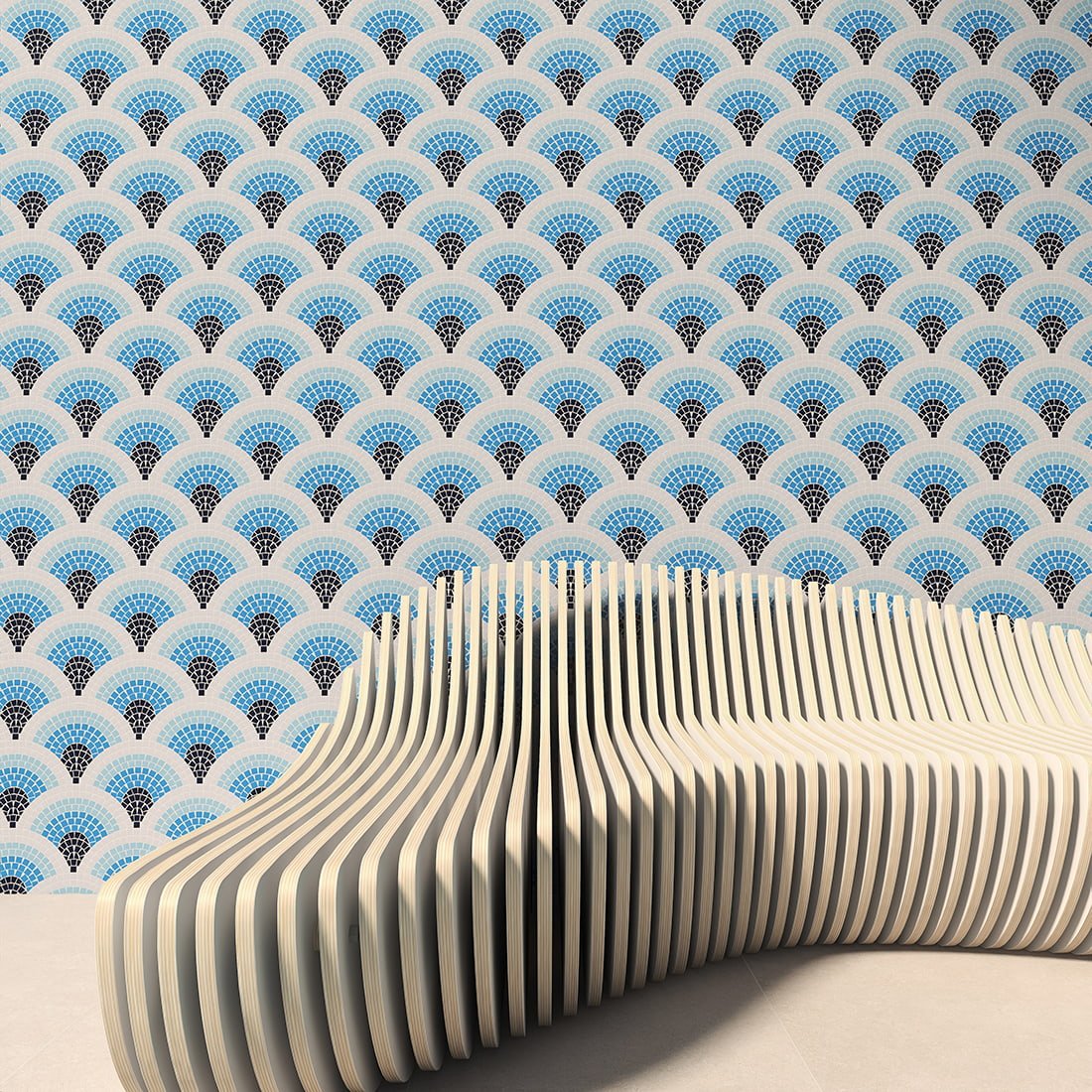 Handmade Fish Scale Glass Mosaic Tiles for Wall and Bathroom Decoration – Art Deco Curved Fan Pattern Design-Woos Tiles