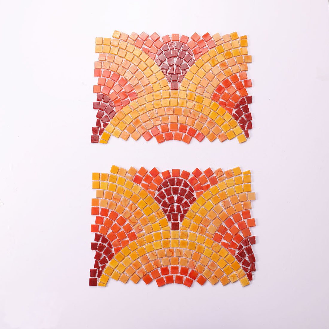 Handmade Fish Scale Glass Mosaic Tiles for Wall and Bathroom Decoration – Art Deco Curved Fan Pattern Design-Woos Tiles
