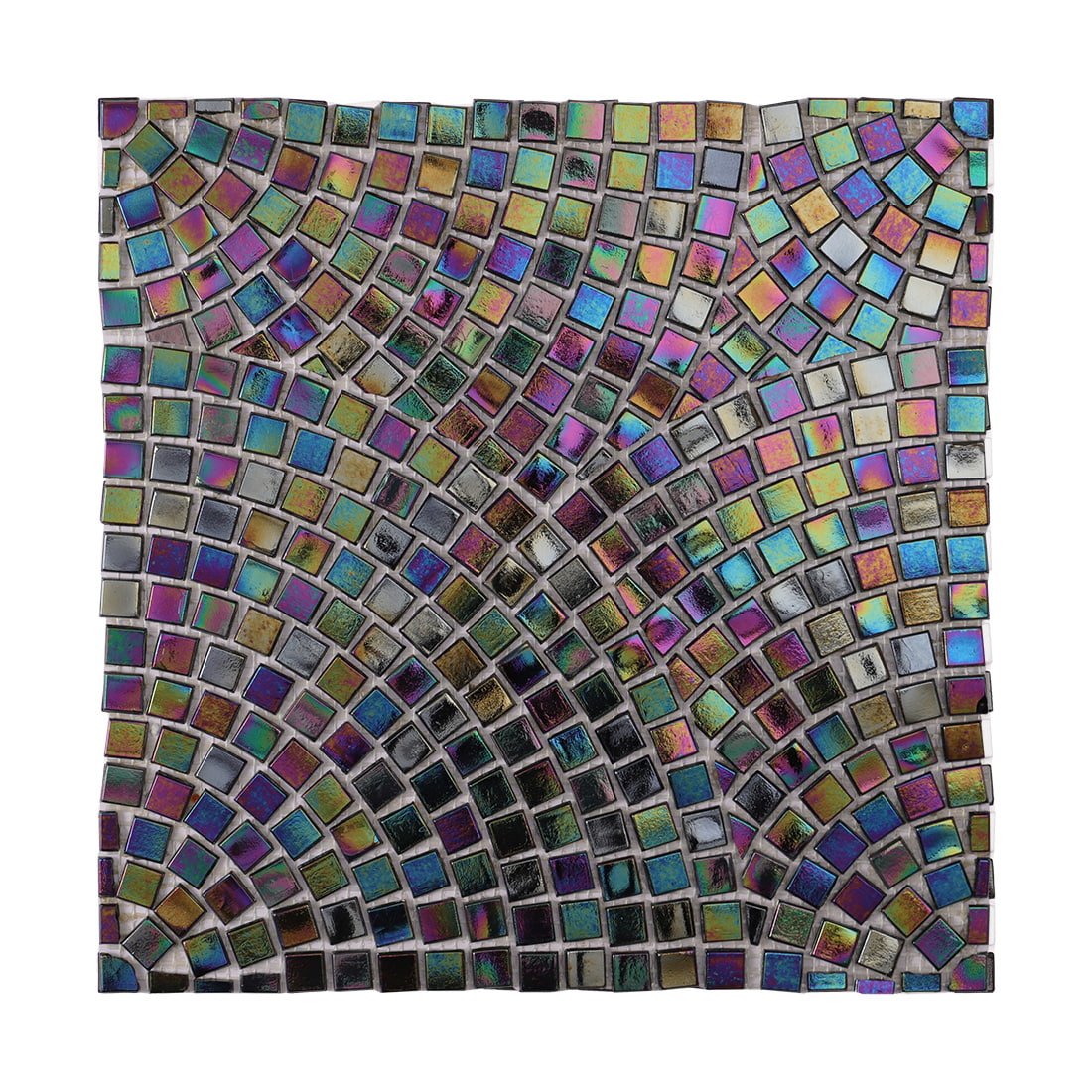 Handmade Fan Pattern Mosaic Tiles – Art Deco Curved Glass Wall and Floor Tile, Black and White or Iridescent Design for Bathroom, Kitchen, and Backsplash Decoration-Woos Tiles