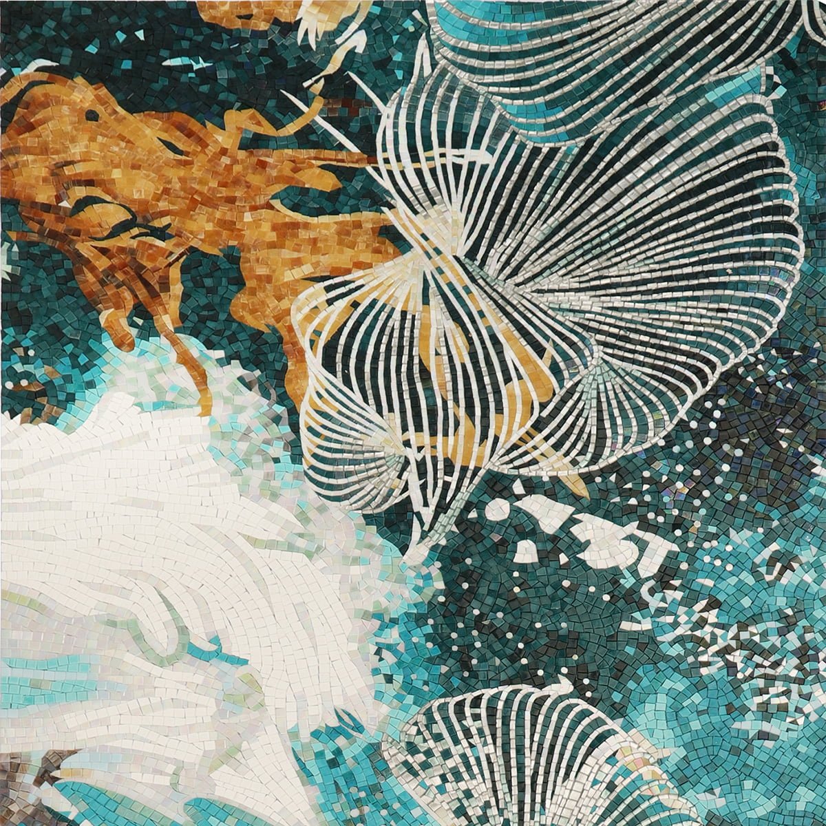 Ocean Themed Mosaic Mural – Handmade Glass Tile Jellyfish Wall Art for Coastal Interior Design-Woos Tiles