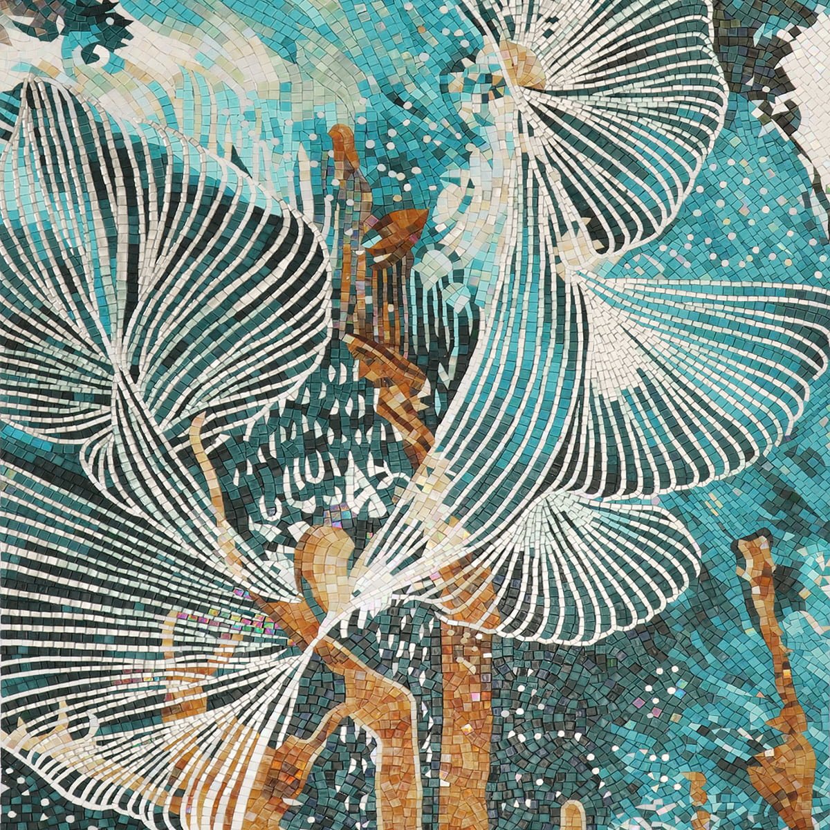 Ocean Themed Mosaic Mural – Handmade Glass Tile Jellyfish Wall Art for Coastal Interior Design-Woos Tiles