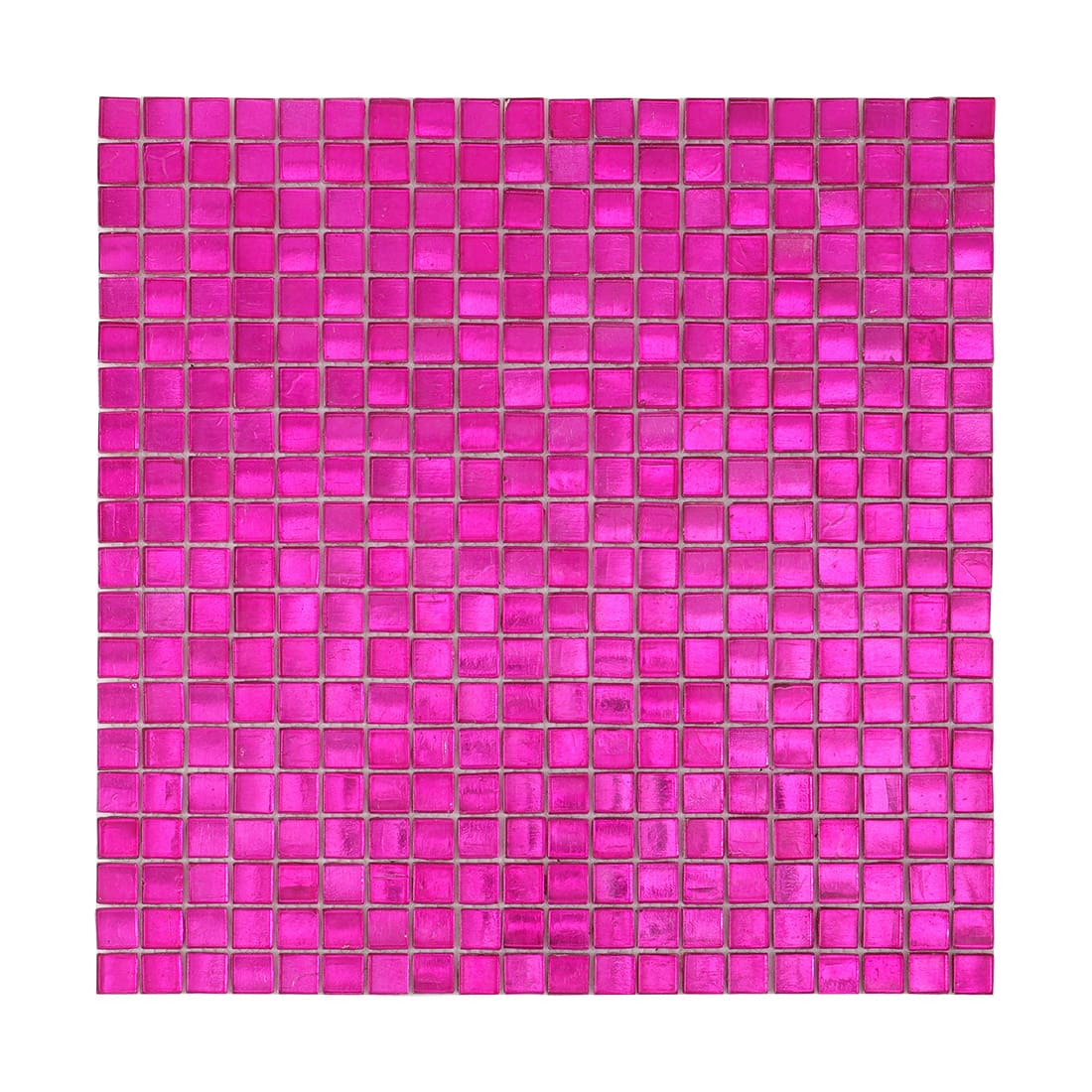Full sheet of hot pink foil-backed square glass mosaic