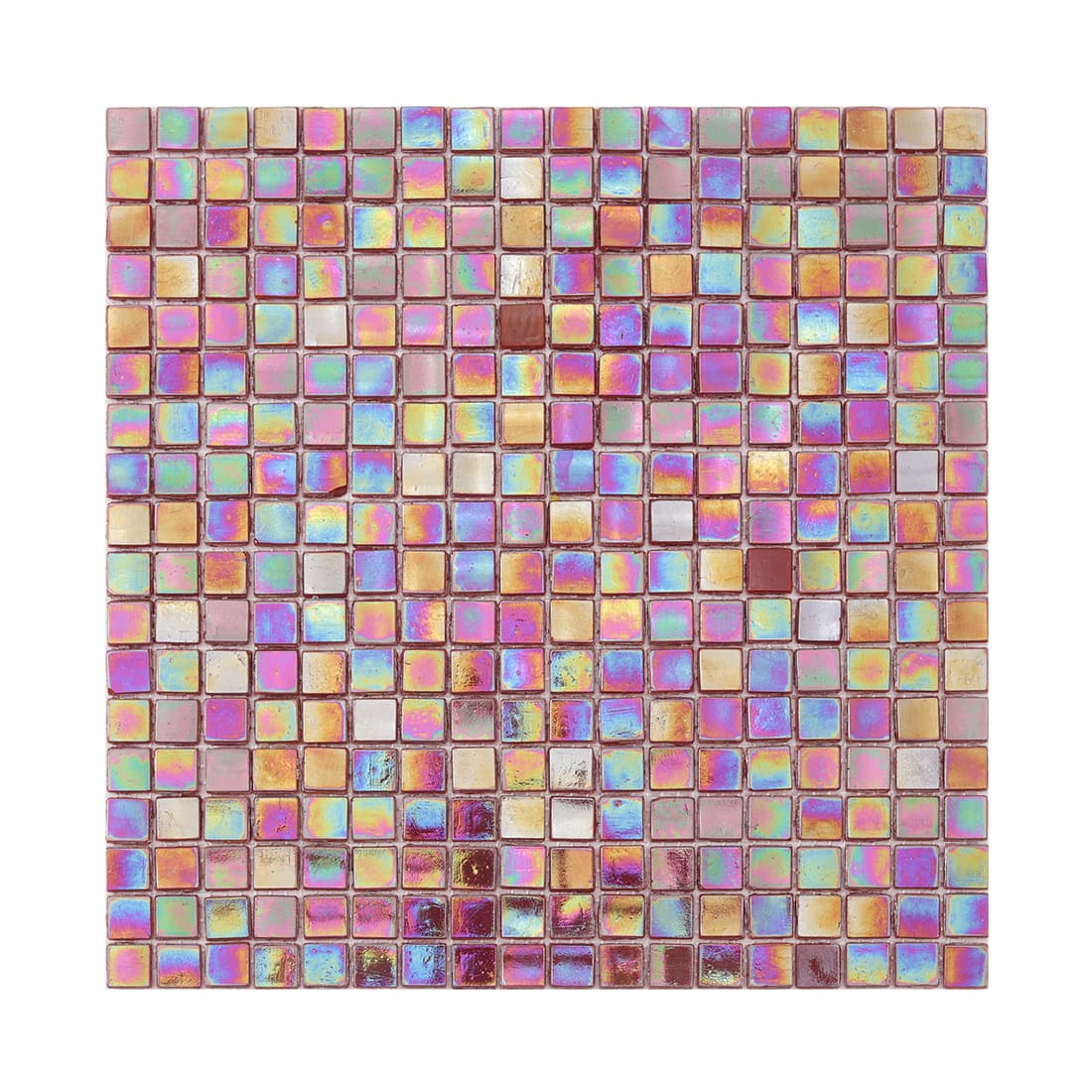 Full sheet of iridescent merlot red square glass mosaic tile