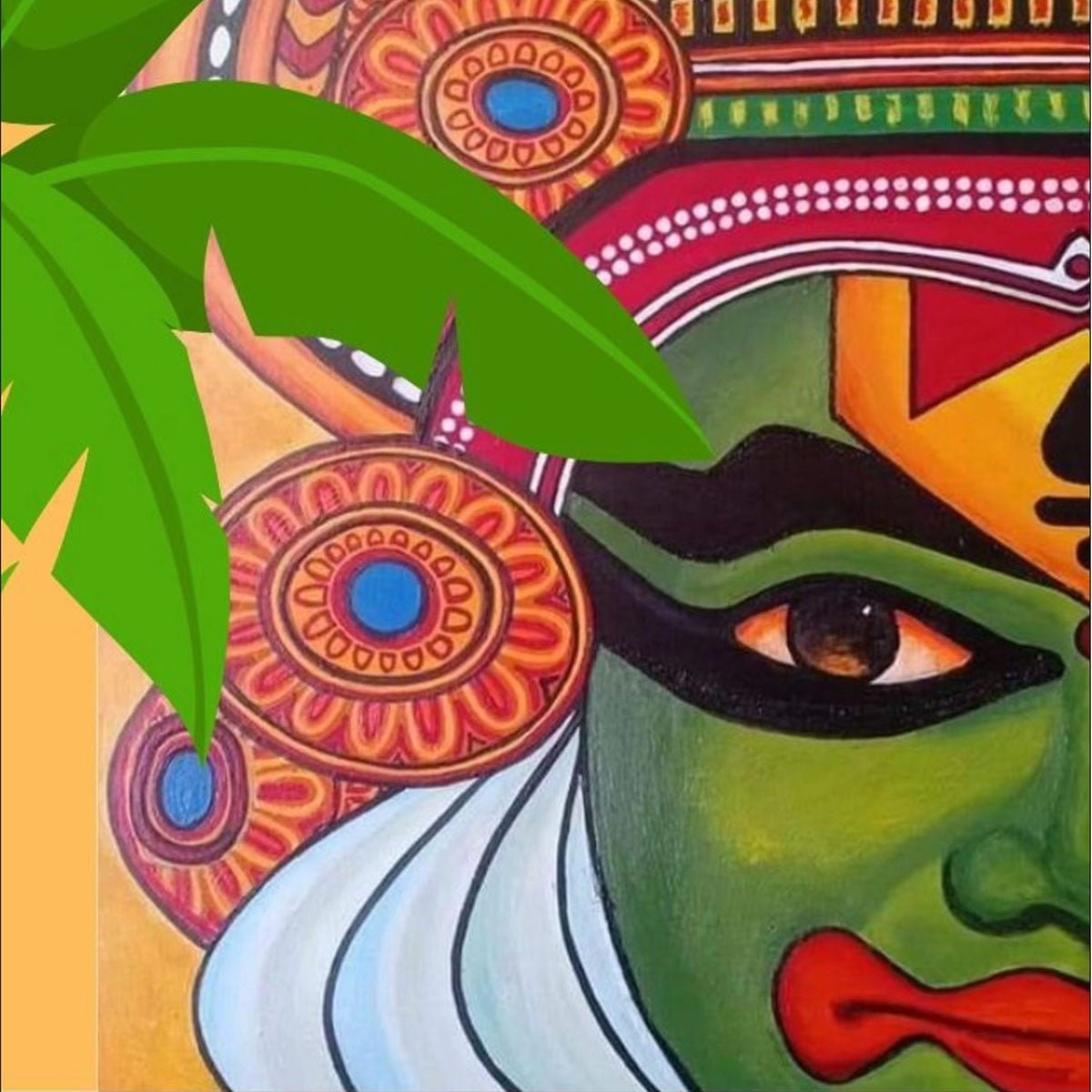 Kathakali Pacha Mosaic Mural – Handmade Glass Wall Art Inspired by Indian Culture and Kerala Heritage-Woos Tiles