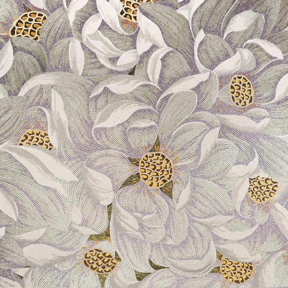 Luxury Lotus Flower Mosaic Mural – Handcrafted Gold Accent Wall Art for Modern Interiors-Woos Tiles