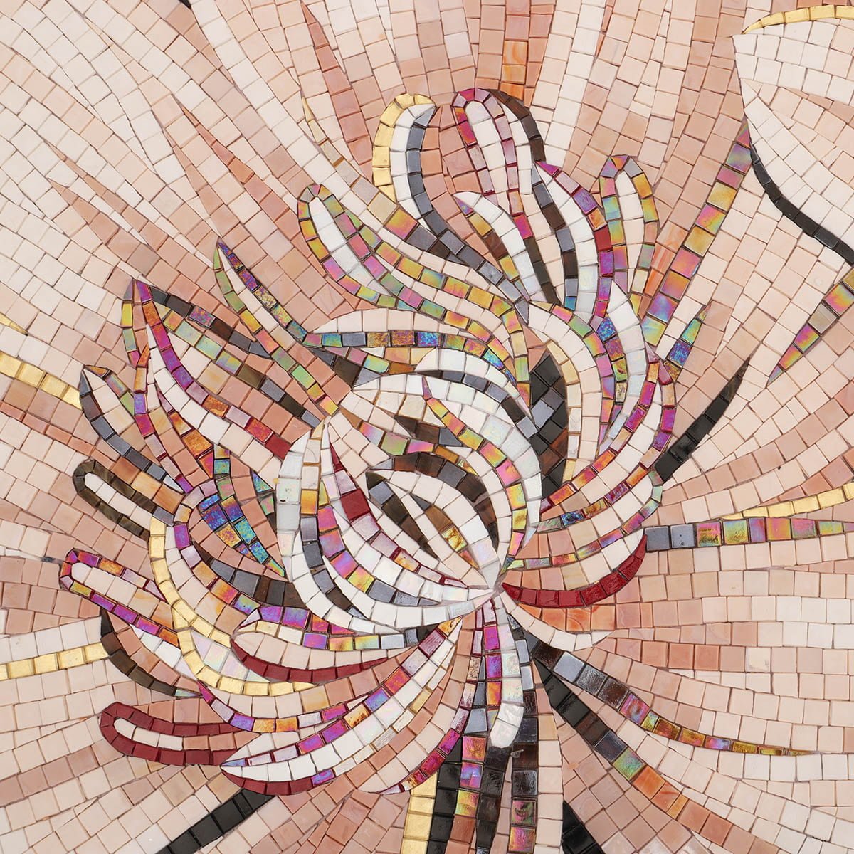 Handmade Camellia Mosaic Mural – Luxury Floral Glass Tile Wall Art for Modern Interiors-Woos Tiles