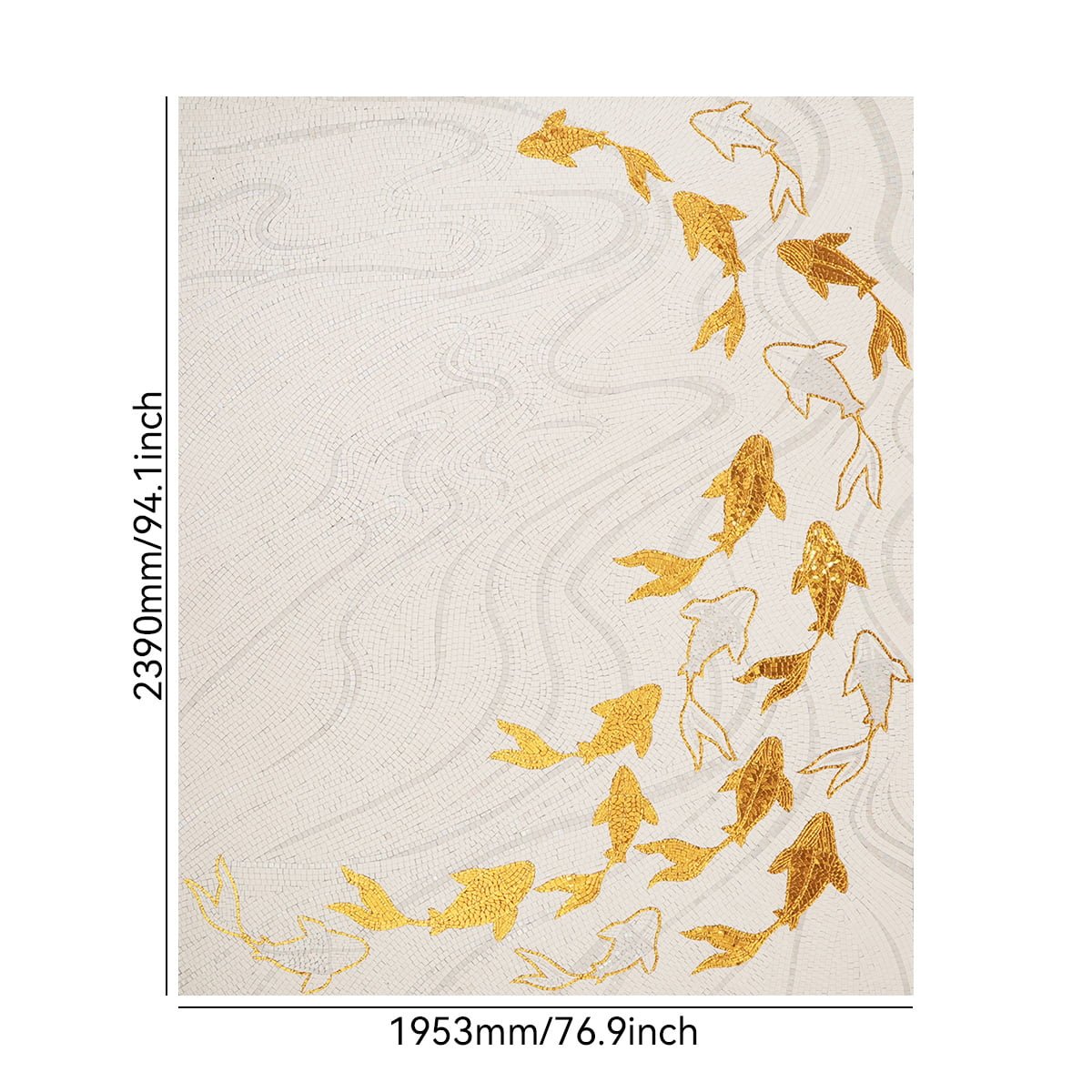 Golden Fish Mosaic Mural – Handcrafted Art Panel Celebrating Harmony and Movement-Woos Tiles
