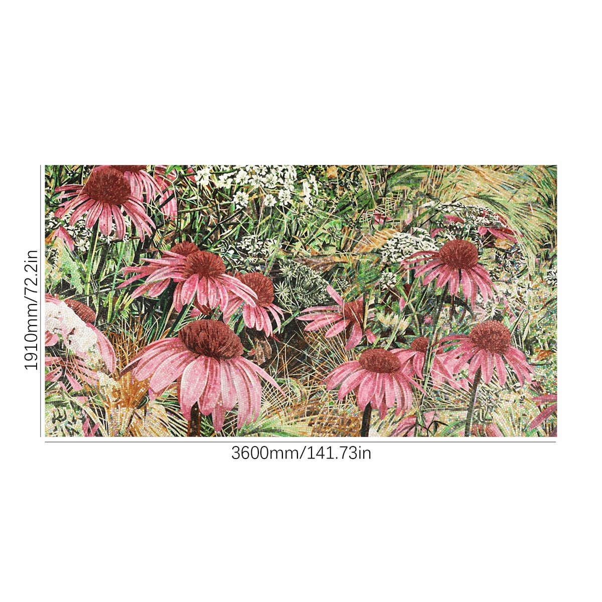 Large handmade floral mosaic wall art with detailed dimensions