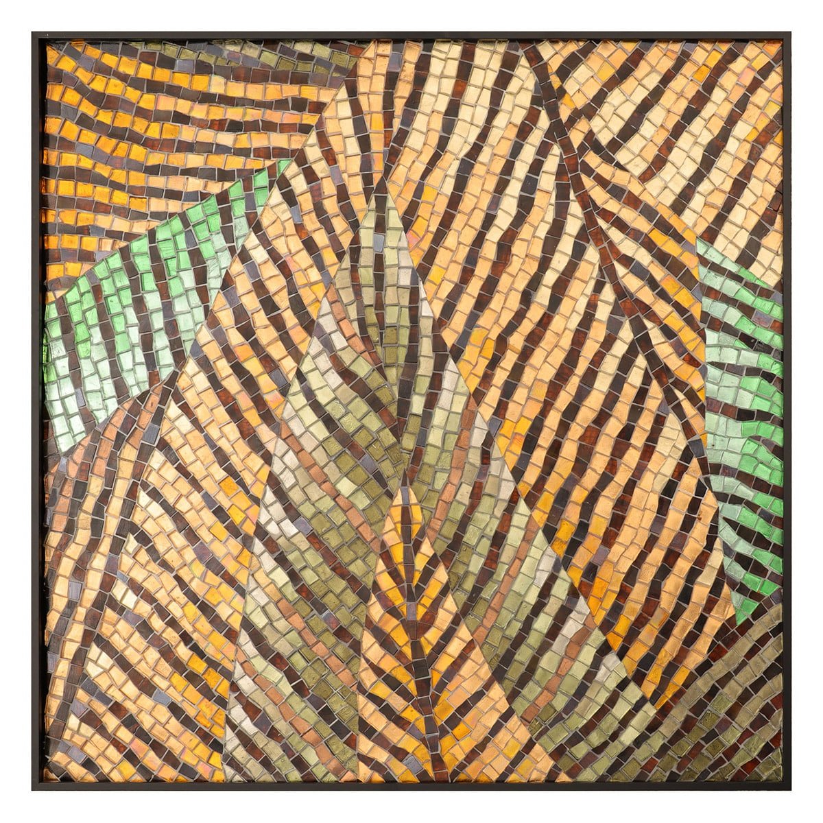 Geometric Leaf Mosaic Mural – Handmade Glass Tile Wall Art Inspired by Nature, Modern Botanical Wall Decor-Woos Tiles