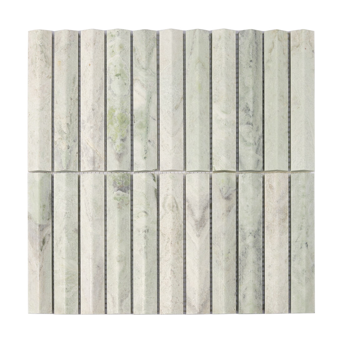 Full sheet of light green marble fluted mosaic tile