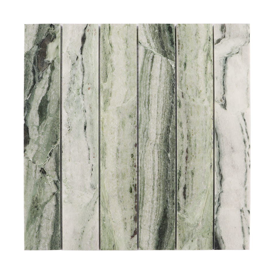 Full sheet of light green marble straight stack mosaic tile