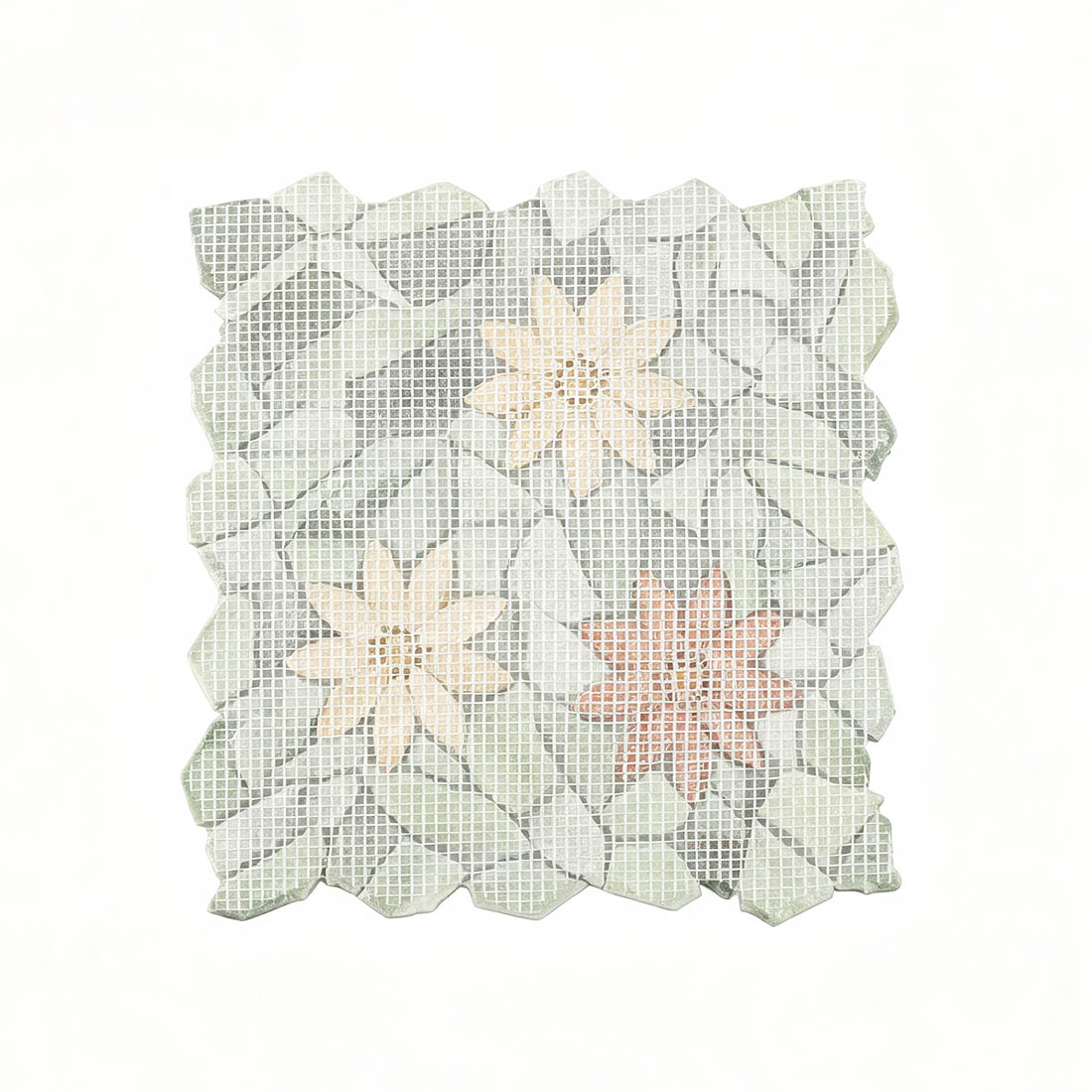Mesh backing of light green multicolor floral marble mosaic