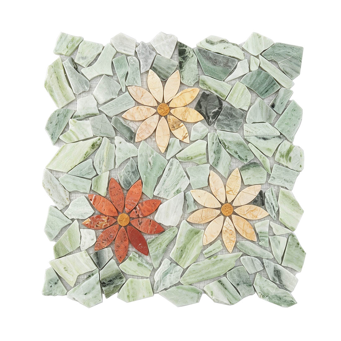 Full sheet of light green multicolor floral marble mosaic