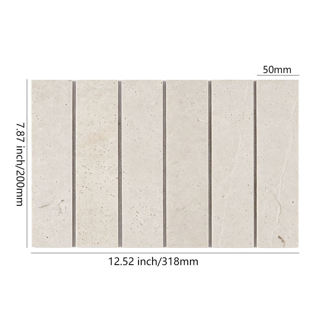 Light grey marble strip mosaic tile dimensions 318x200mm
