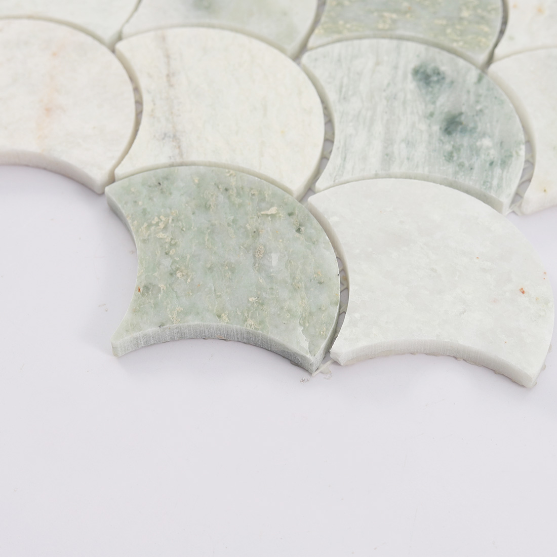 Close-up of the bottom chips of marble fan mosaic.