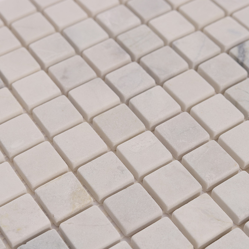 Marble Mosaic Tiles in white Carrara square pattern for bathroom floor and kitchen backsplash.