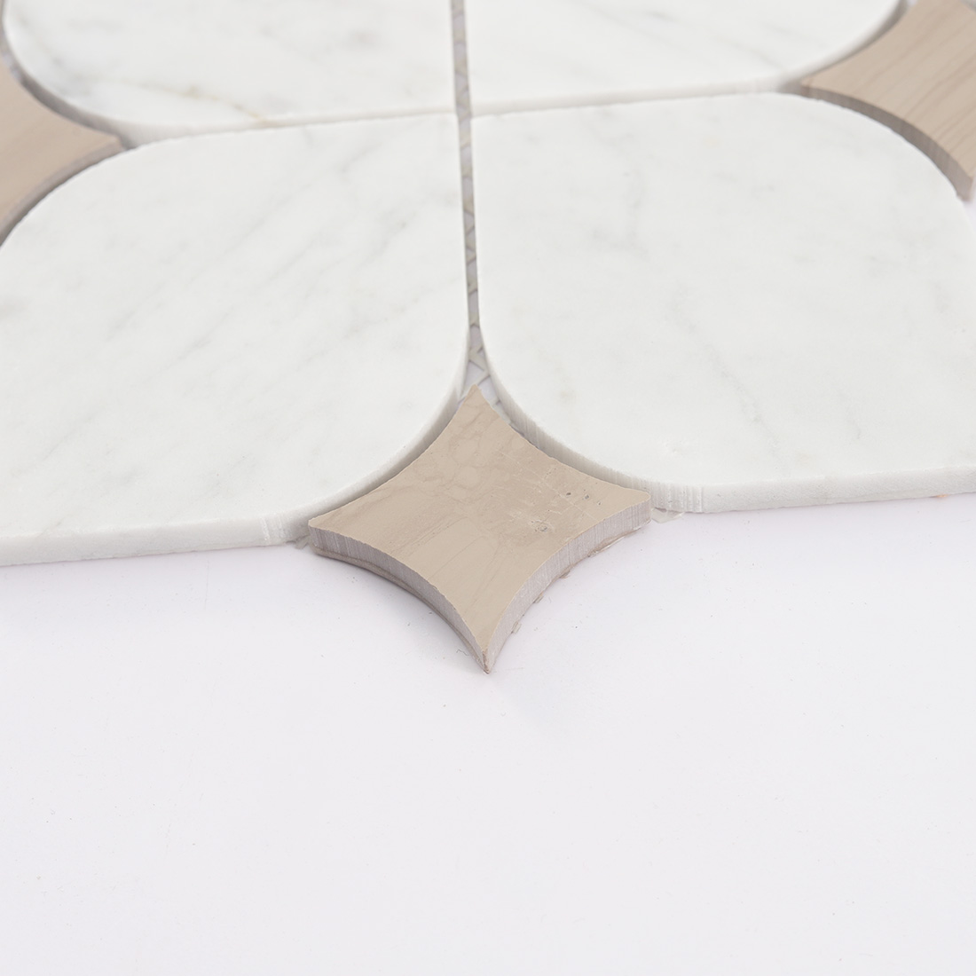 Close-up of the bottom chips of marble petal mosaic.
