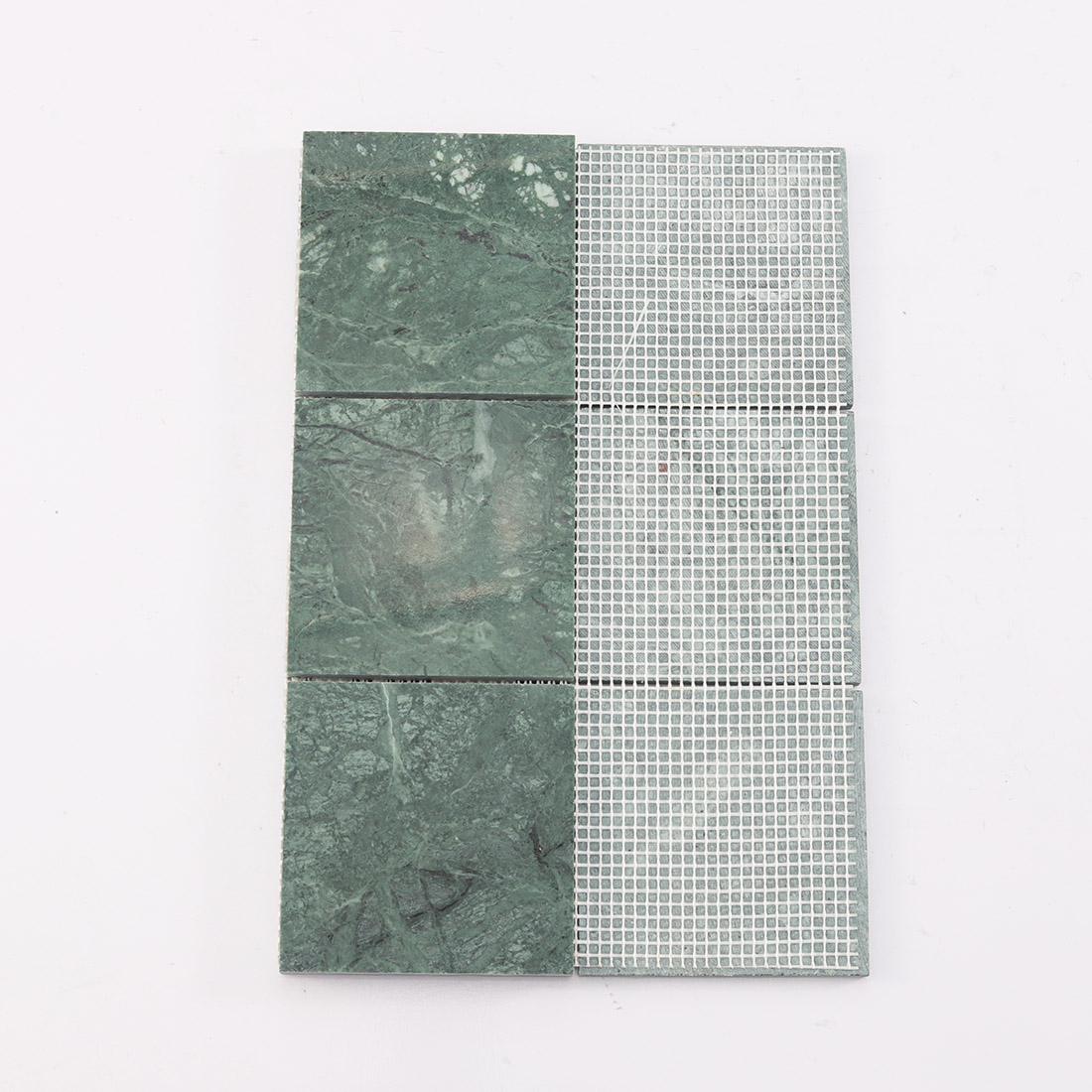 Mesh back of dark green 98mm marble square tile sheet for installation
