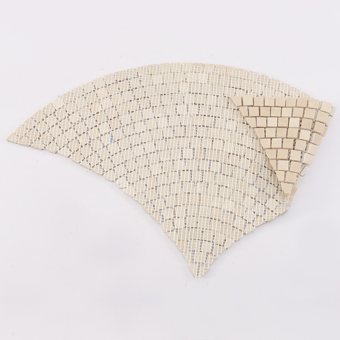 Mesh-backed beige marble fan-shaped square mosaic tile sheet