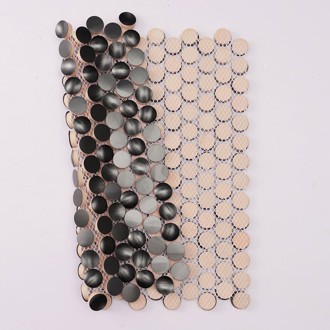 Mesh backed black round stainless steel mosaic tile with flexible sheet design
