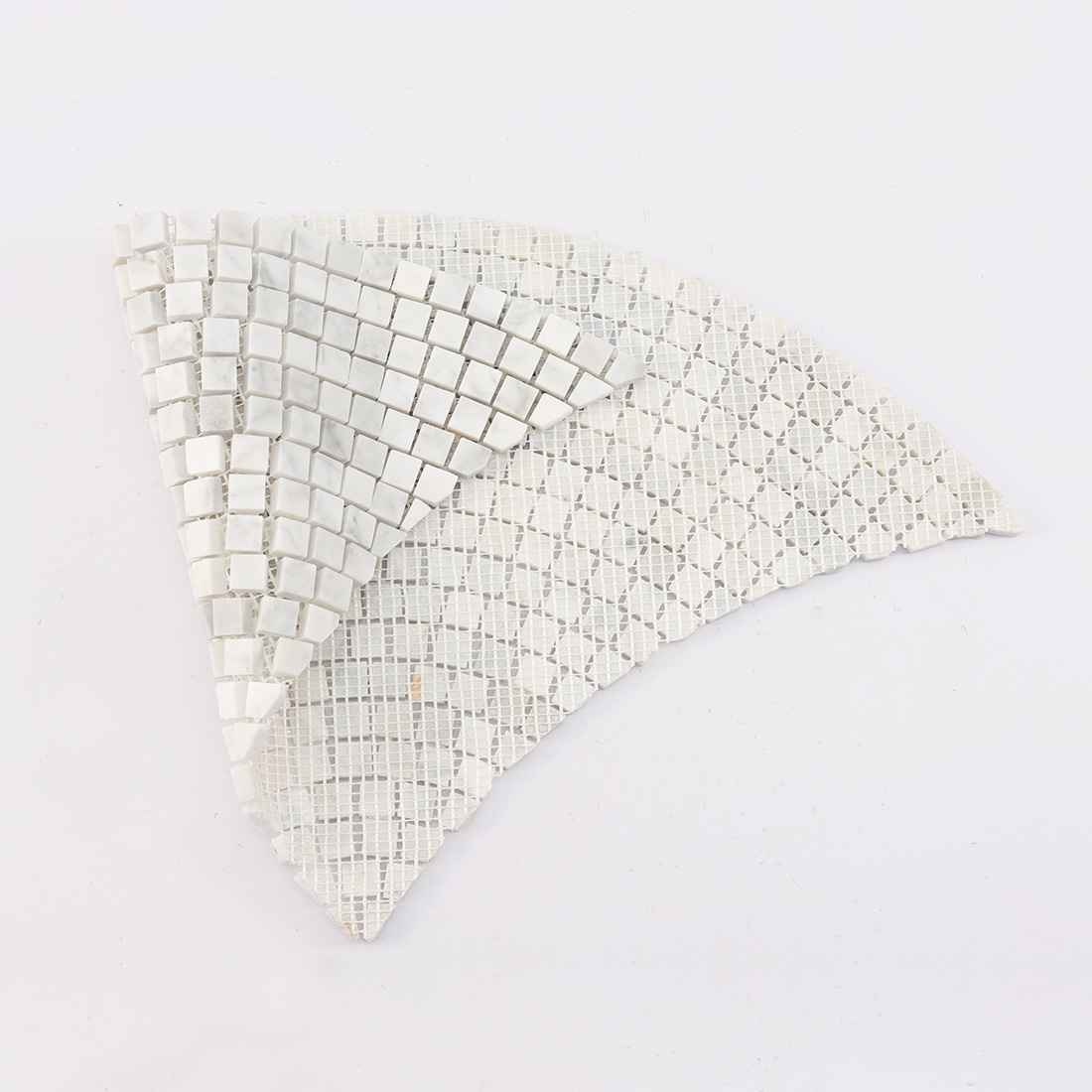 Mesh-backed white marble fan-shaped square mosaic tile sheet