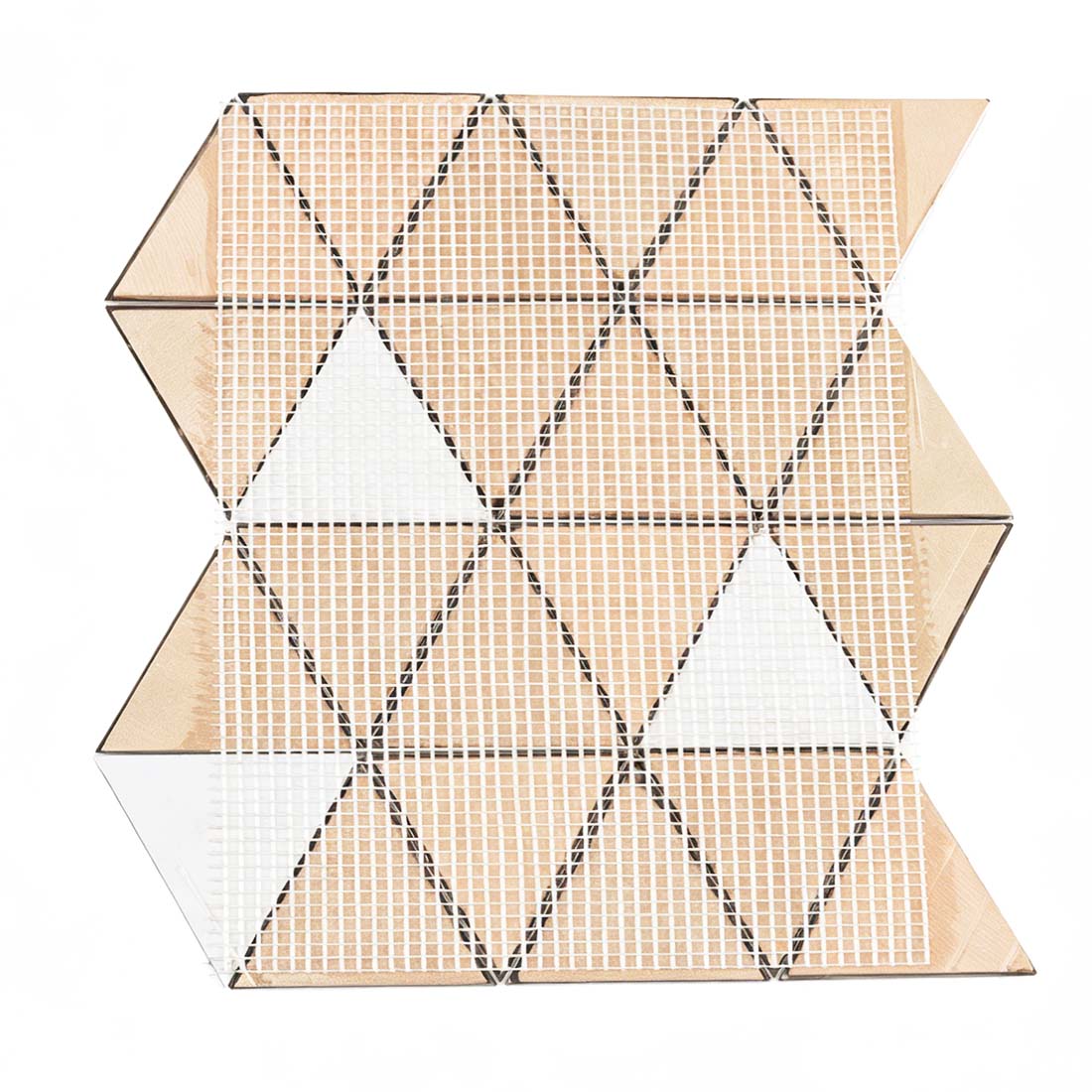Back view of fan triangle stainless steel mosaic tile with mesh mounted backing