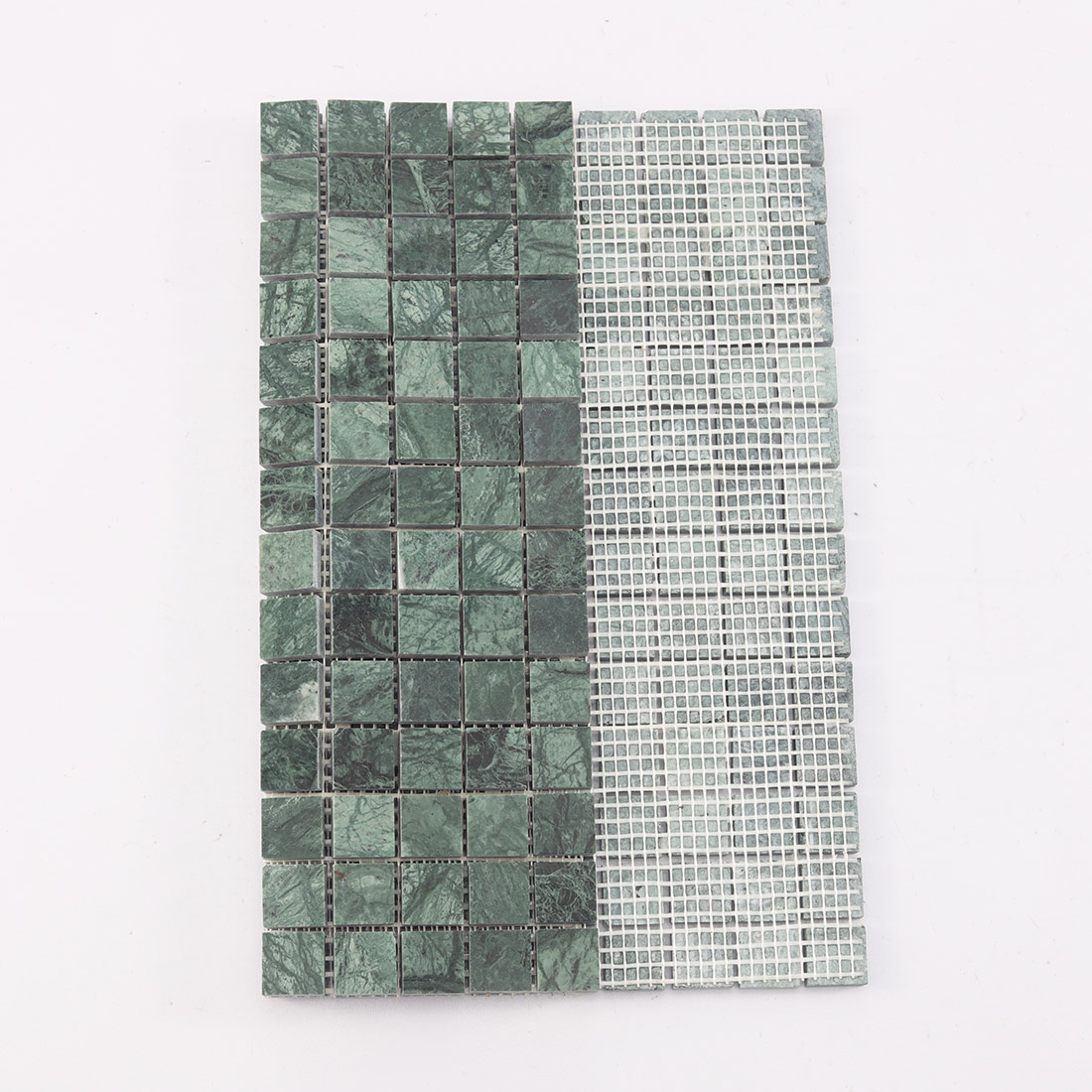 Mesh mounted back of green square marble mosaic tile with 20mm stone chips