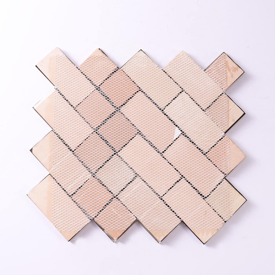 Back view of mirror black chevron stainless steel mosaic tile sheet