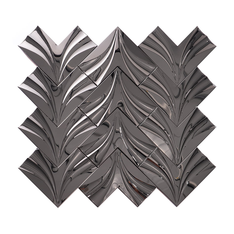 Full sheet of mirror black chevron stainless steel mosaic tiles