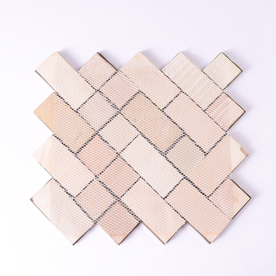 Back view of mirror gold chevron stainless steel mosaic tile sheet