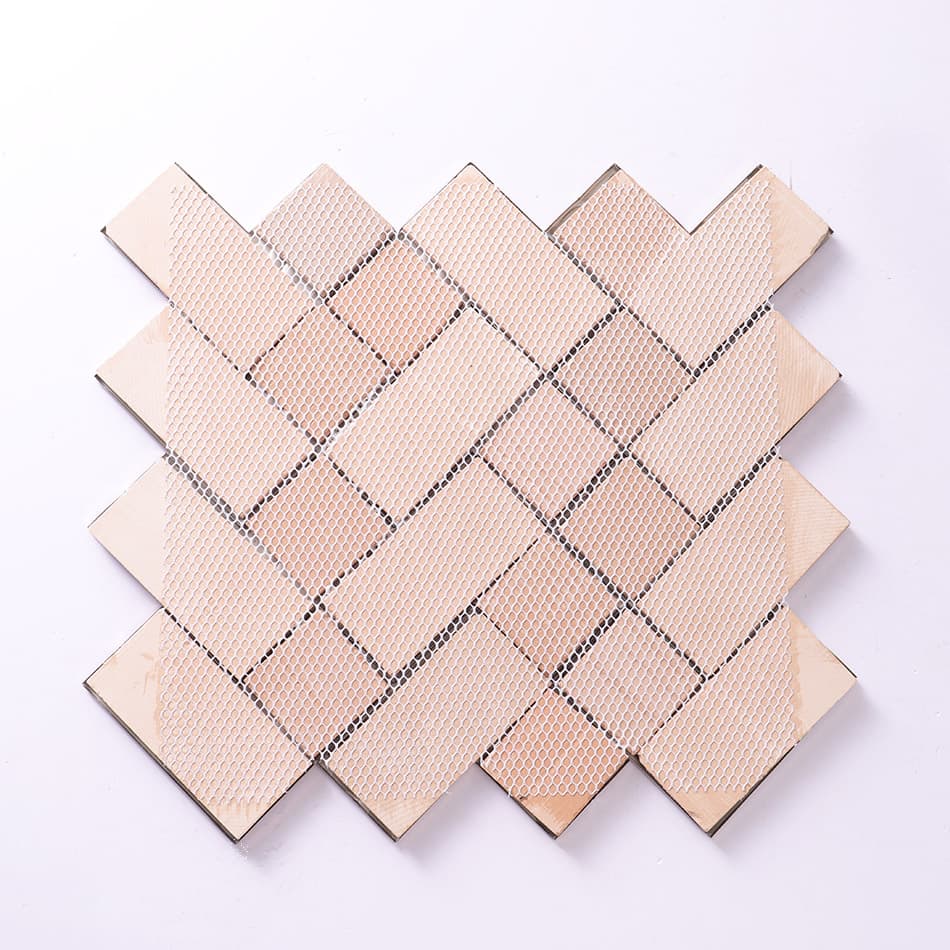 Back view of mirror rose gold chevron stainless steel mosaic tile sheet
