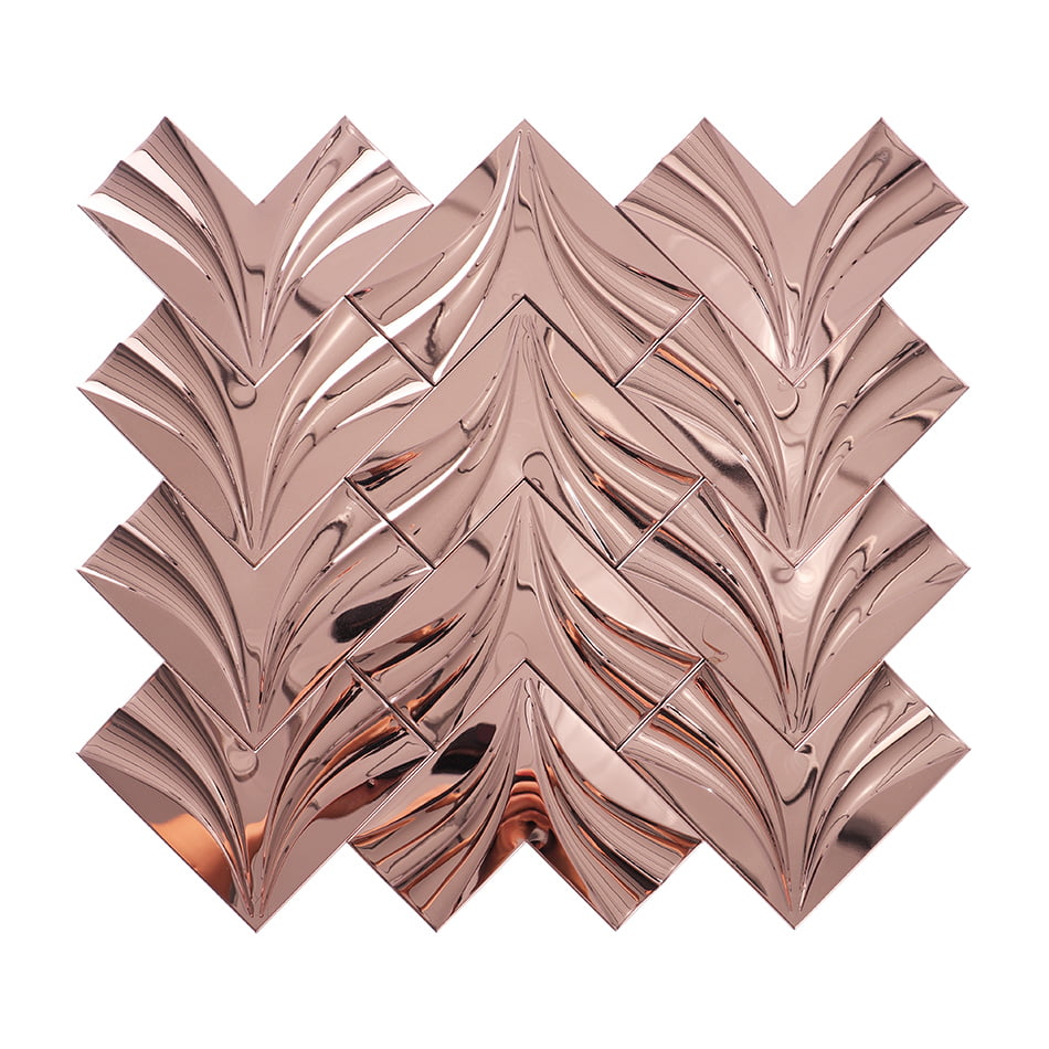 Full sheet of mirror rose gold chevron stainless steel mosaic tiles