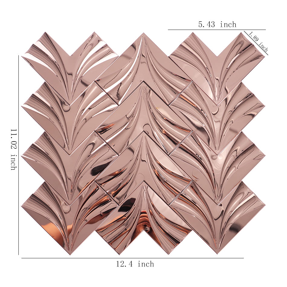 Mirror rose gold chevron stainless steel mosaic tile sheet with size
